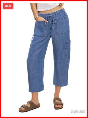 Barrel Jeans High Rise Cropped Pull On Lyocell Denim Pants